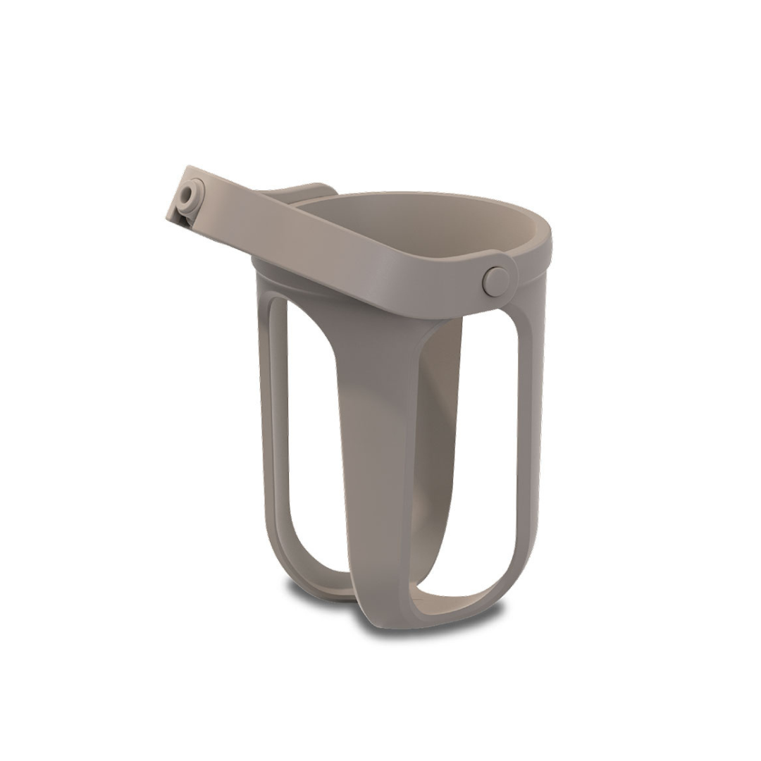 The Cup Holder For ByAcre Rollators is a beige plastic accessory with an open-frame design and top handle, shown on a white background, offering practical convenience for your byACRE Rollator.