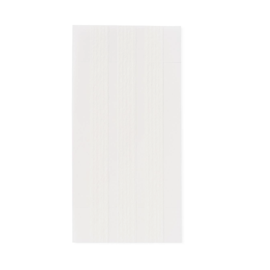 A rectangular sheet of CURAD Sterile Medi-Strip Wound Closure Bandages is displayed against a plain white background. The hypoallergenic adhesive strips are faintly visible, distinguished by subtle shading differences.