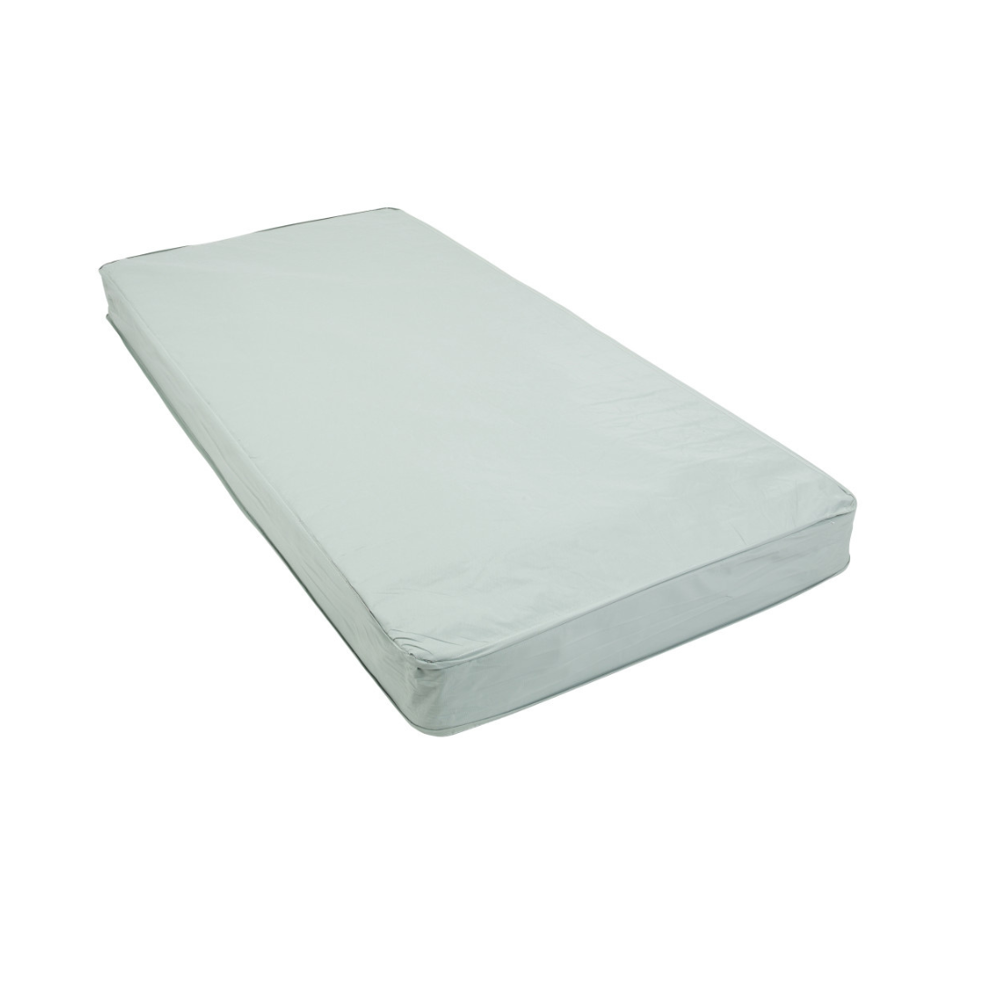 A plain, rectangular hospital bed mattress with a fitted light gray or white sheet, shown on a white background. Perfect for use with the Drive Delta® Ultra-Light 1000 Bariatric Full-Electric Low Bed.