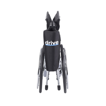 A folded Drive Bariatric Sentra EC Heavy-Duty Extra-Wide Wheelchair, with the "Drive" logo on the backrest, viewed from the rear against a white background.