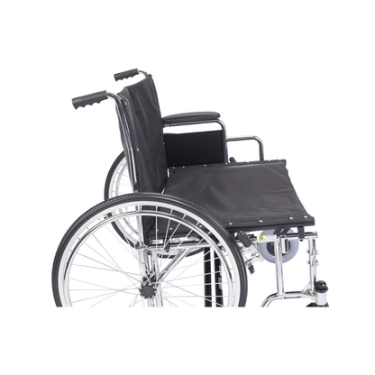 A side view of the Drive Bariatric Sentra EC Heavy-Duty Extra-Wide Wheelchair in black, featuring large rear wheels, a sturdy metal frame, armrests, and footrests, isolated on a white background.