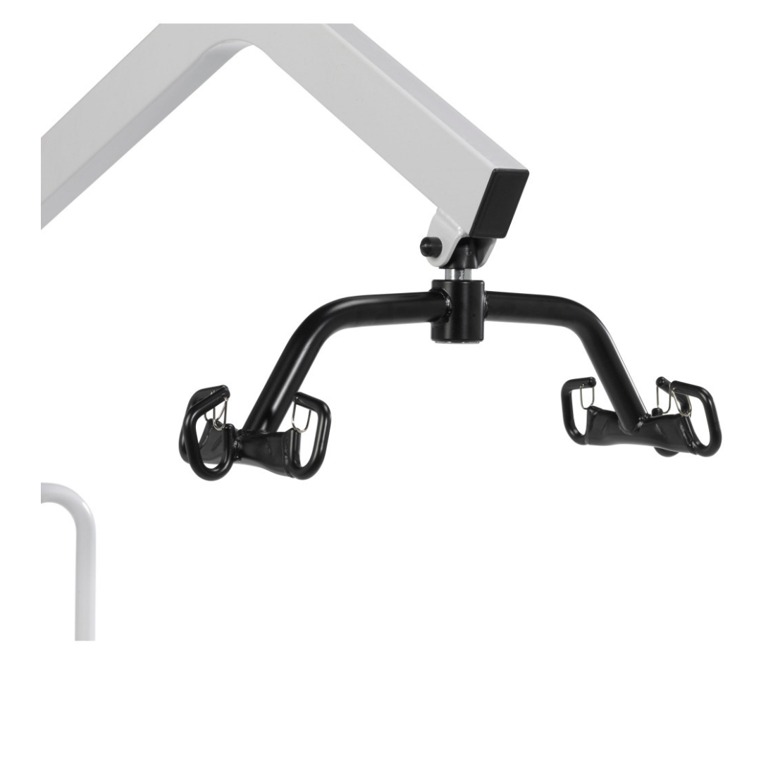 A close-up of the Drive Bariatric Battery-Powered Patient Lift arm in black and white, featuring two hooks for sling attachment, designed to safely transfer individuals with limited mobility.