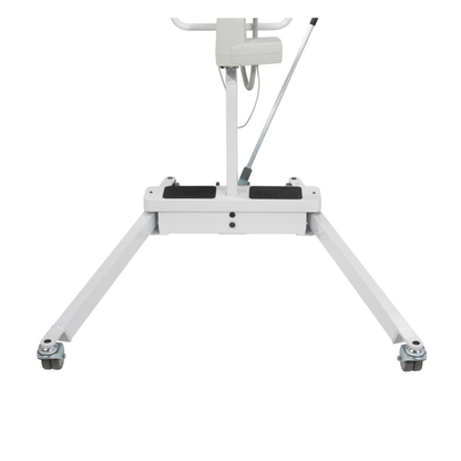 The Drive Bariatric Battery-Powered Patient Lift, featuring a white wheeled base with two wide angled legs and an upright support, is shown on a plain background. Its casters provide mobility for healthcare use.