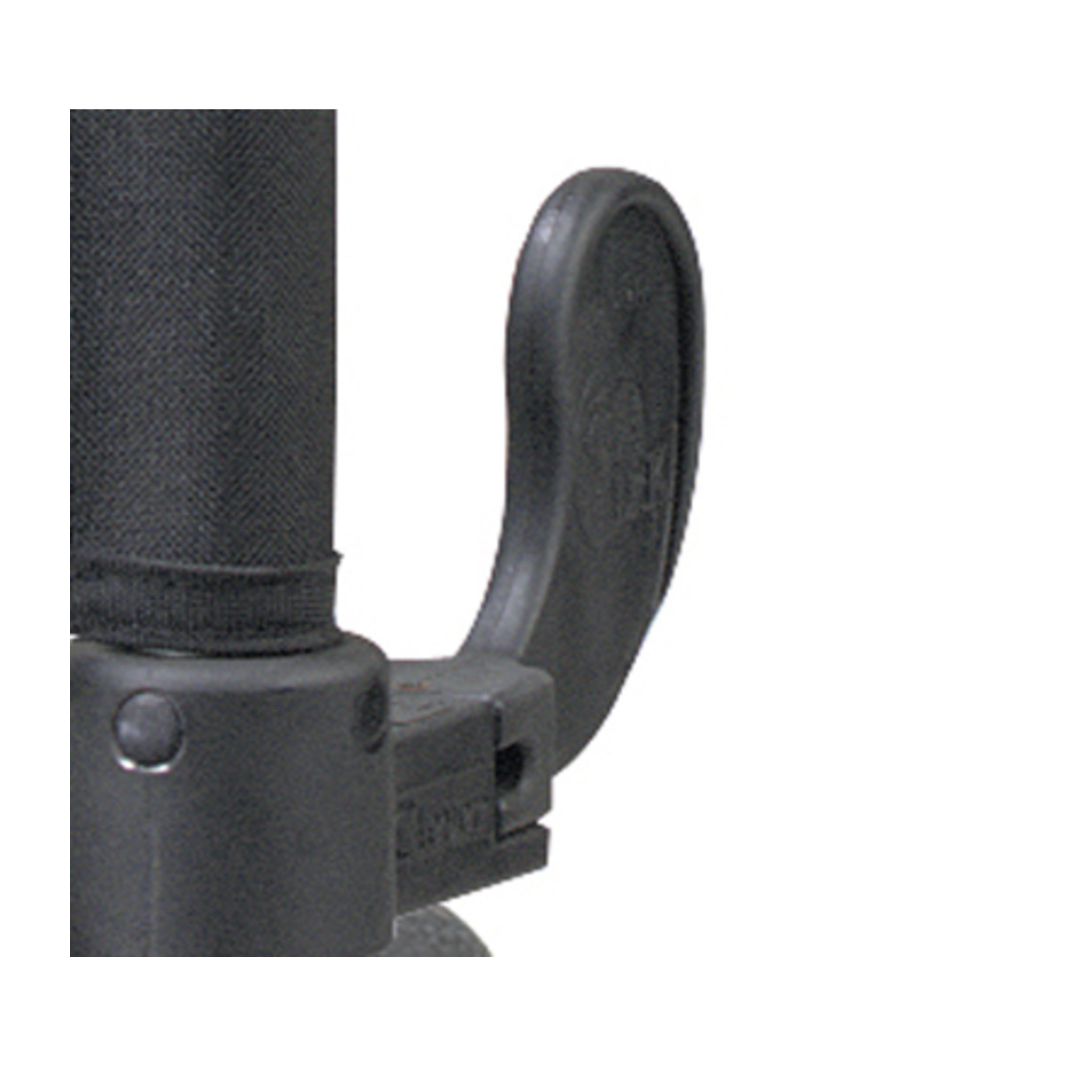 Close-up of the Drive Clever-Lite LS Walker with Seat & Rear Glide Push-Down Brakes, showing its black handle and oval side guard, set against a white background.