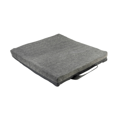 A Drive DualEase™ Gel Cushion - All Purpose Portable Cushion in gray, featuring a rectangular shape, a soft fabric cover, and a black carrying handle on one side, shown on a white background.