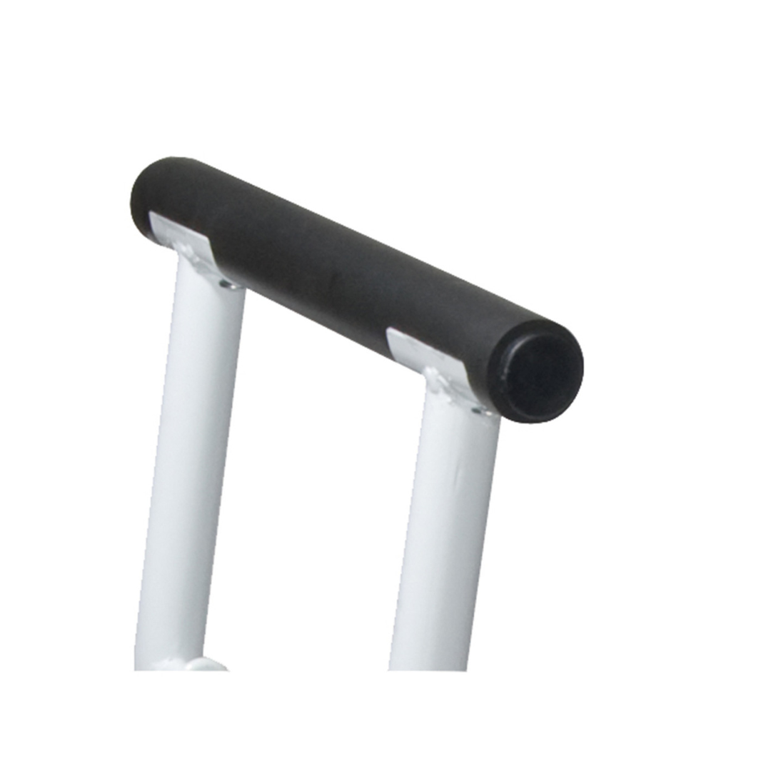 Close-up of the handle on the Drive Free-standing Toilet Safety Rail, showing its horizontal black foam grip for comfortable holding—set against a plain white background.