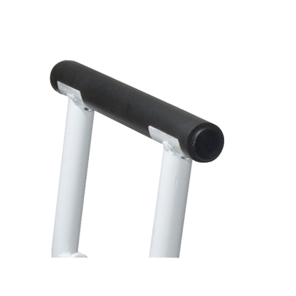 Close-up of the handle on the Drive Free-standing Toilet Safety Rail, showing its horizontal black foam grip for comfortable holding—set against a plain white background.