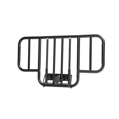 Drive Half Length Bed Rails feature horizontal and vertical bars, a central adjustment knob, two vertical support rods, and an anti-entrapment design for enhanced safety and support.