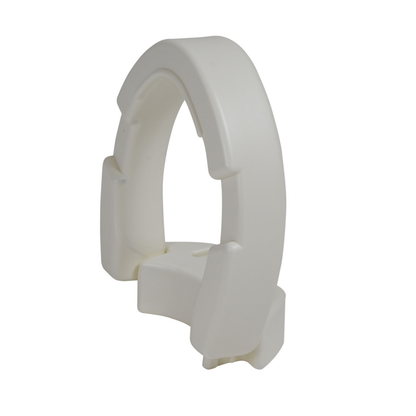 The Drive Hinged Toilet Seat Riser - 3.5 Inch is a white, horseshoe-shaped riser that fits on top of your toilet bowl to raise the seat height, enhancing bathroom safety and comfort.
