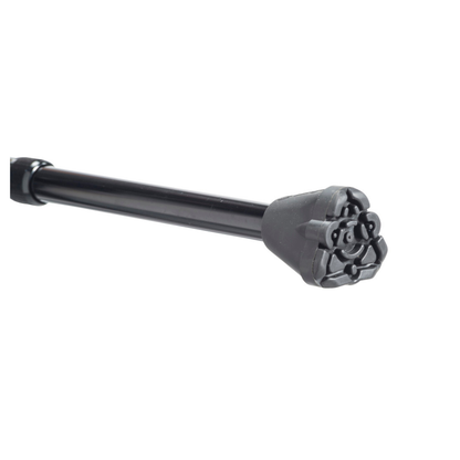 A close-up of the Drive Airgo Comfort-Plus Aluminum Cane with Offset Handle, highlighting its rubber quad tip with four sturdy feet for extra stability—a dependable mobility aid for secure walking on different surfaces.