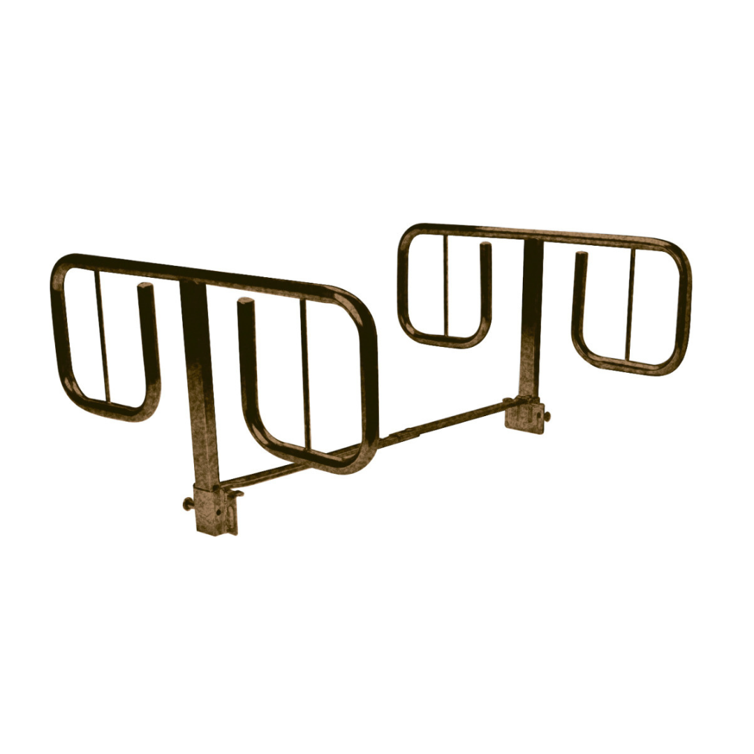 Drive Medical “T” Style Half Length Bed Rails enhance patient safety with two side guards linked by a horizontal bar, offering stable support on both sides of the bed.