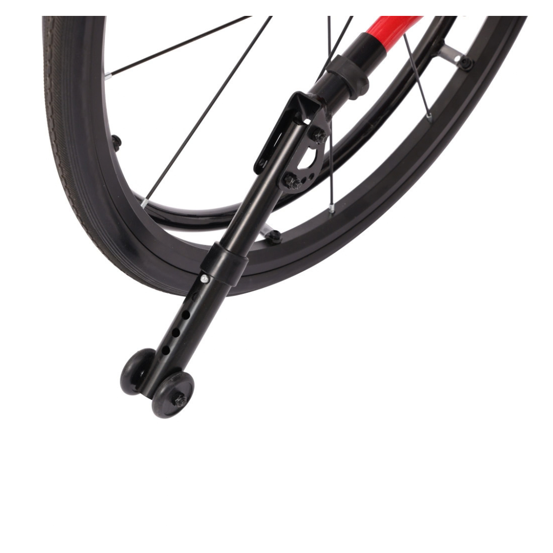 Close-up of a bicycle’s rear wheel with a black training wheel for balance—similar support provided by Drive Nitro Cruise Wheelchairs | Ultralight & Portable for easy mobility.
