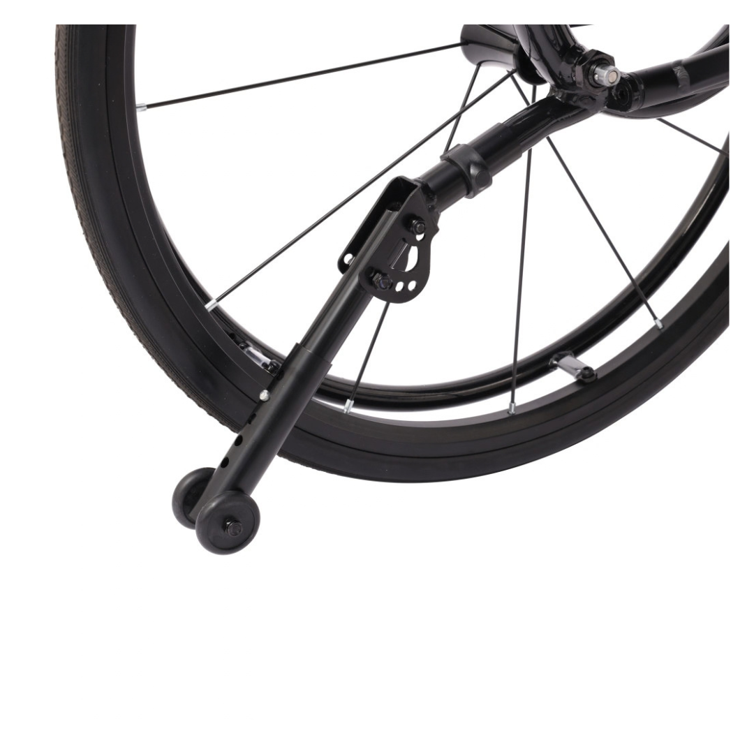 Close-up of a bicycle rear wheel with a black training wheel against a white background—reminiscent of the sleek style of Drive Nitro Cruise Wheelchairs | Ultralight & Portable.