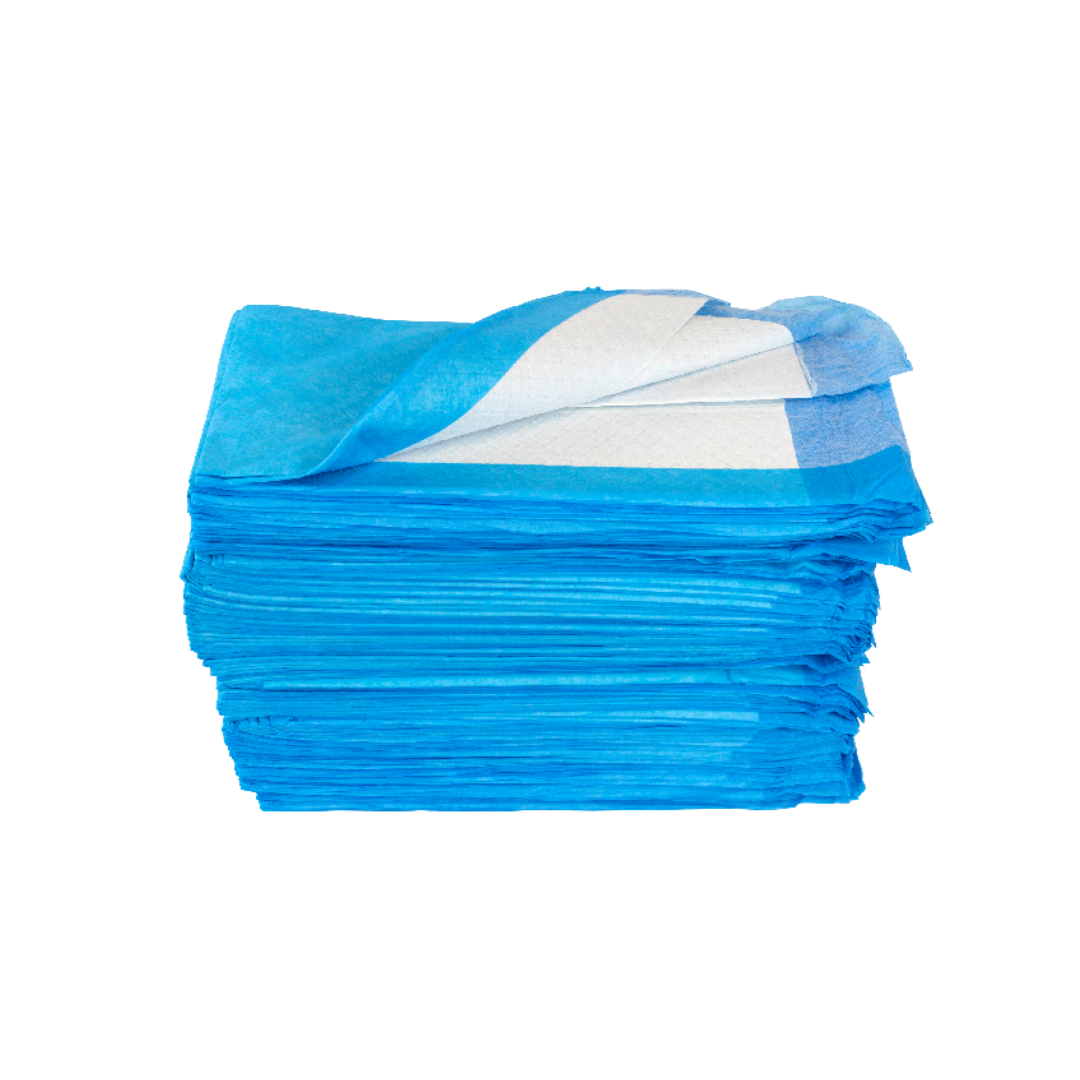 Dynarex Disposable Underpads, featuring a white absorbent area, are neatly stacked against a white background to highlight their premium quality.