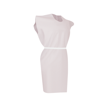 A sleeveless, knee-length, light pink dress with a round neckline and white belt evokes the clean lines of Dynarex Exam Gowns - Disposable Patient Gowns, shown on a plain white background.