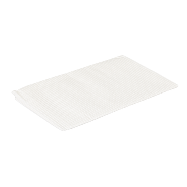 A folded, white, ribbed bath mat is displayed on a plain white background, evoking the clean simplicity of Dynarex Exam Room Drape Sheets.