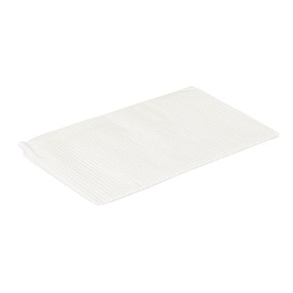 A folded, white, ribbed bath mat is displayed on a plain white background, evoking the clean simplicity of Dynarex Exam Room Drape Sheets.
