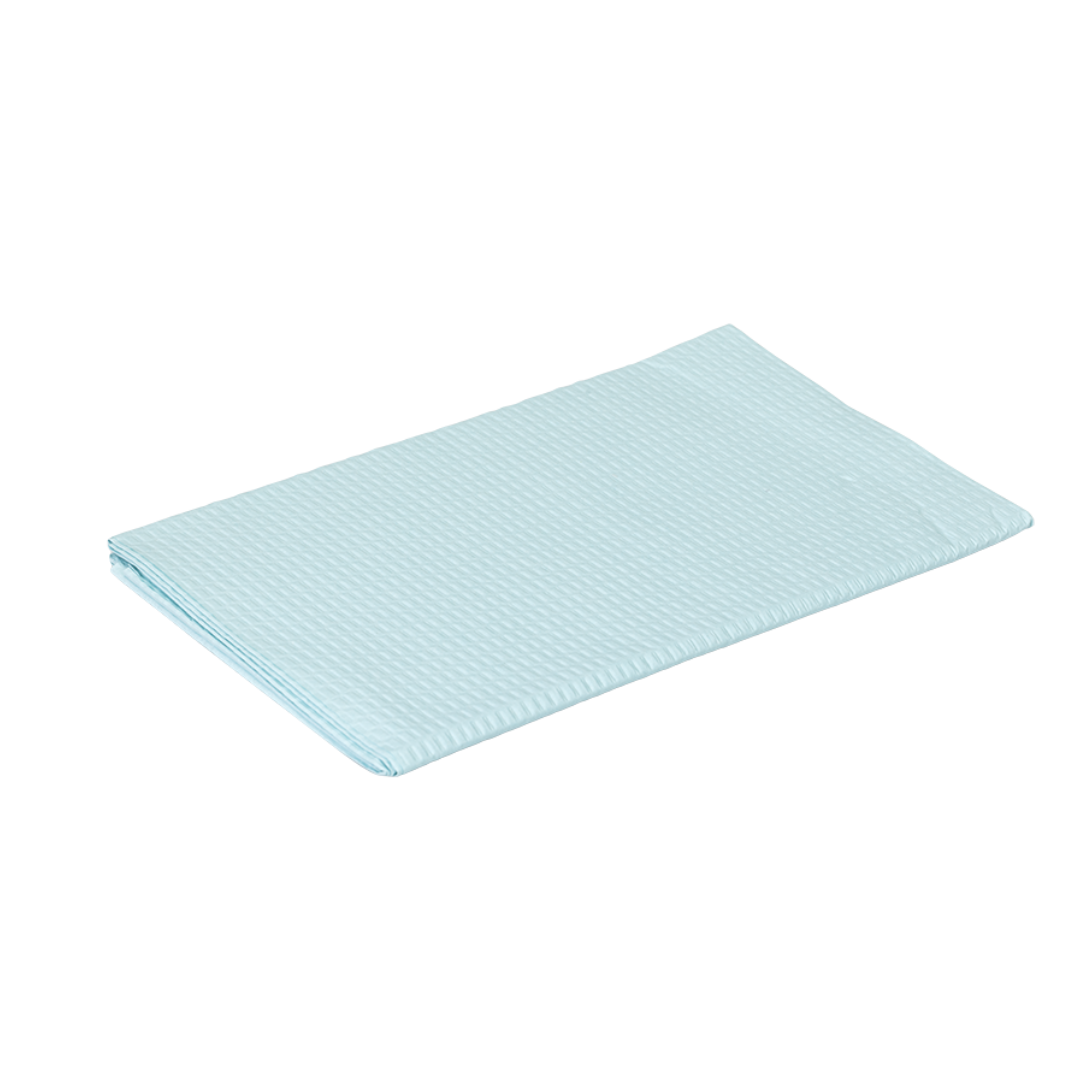 A folded, rectangular Dynarex Exam Room Drape Sheet in light blue with a textured surface is shown on a white background.