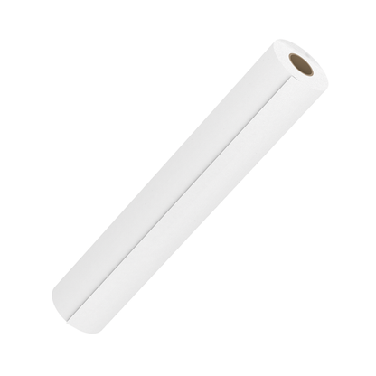 A single Dynarex Exam Table Paper roll is displayed diagonally on a white background with its hollow cardboard core visible, ready to offer a protective barrier for exam tables.