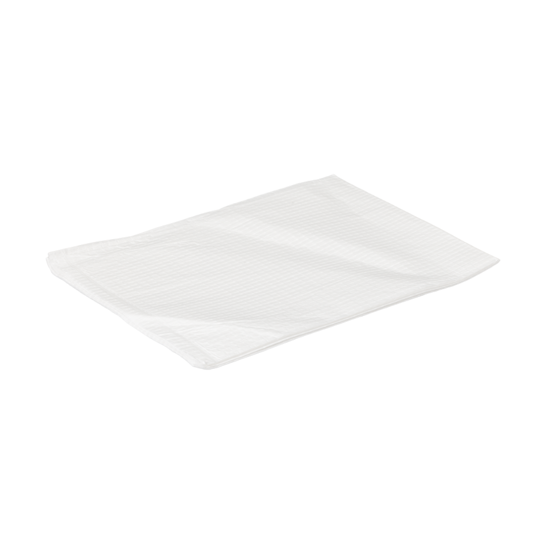 A folded white cloth resembling the Dynarex Medical Disposable Pillow Cases - 21" x 30", featuring a subtle textured pattern, is displayed on a white background.