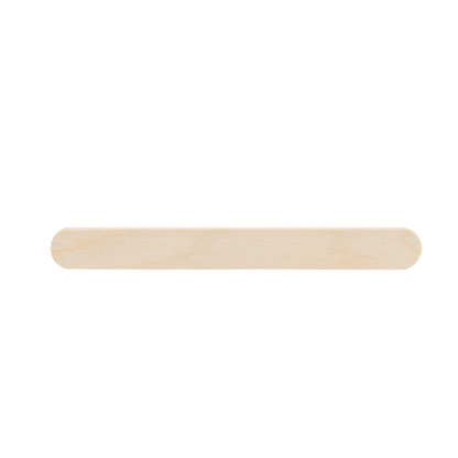 A single Dynarex Wooden Tongue Depressor with rounded ends lies horizontally on a white background.