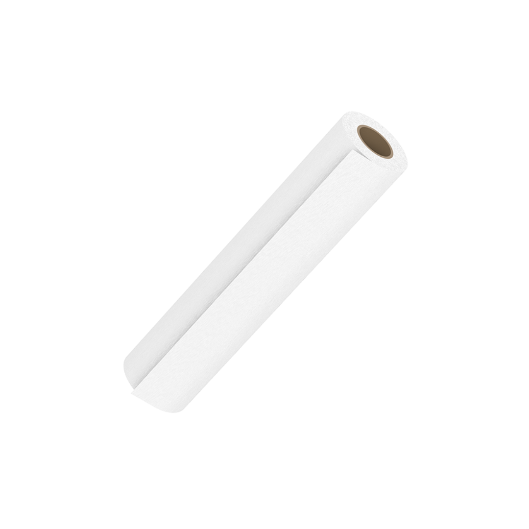 The Dynarex Exam Table Paper is a single roll of plain white paper with a brown cardboard core, shown on a white background—ideal for use as an exam table protective barrier.