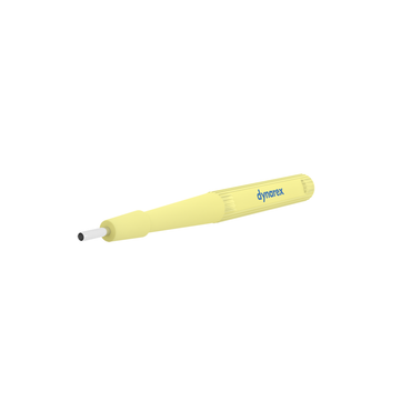 A yellow Dynarex Sterile Biopsy Punches device with a cylindrical plastic body, ridged grip, and short metal tip is shown on a white background. It’s ideal for precise tissue sampling among sterile medical instruments.