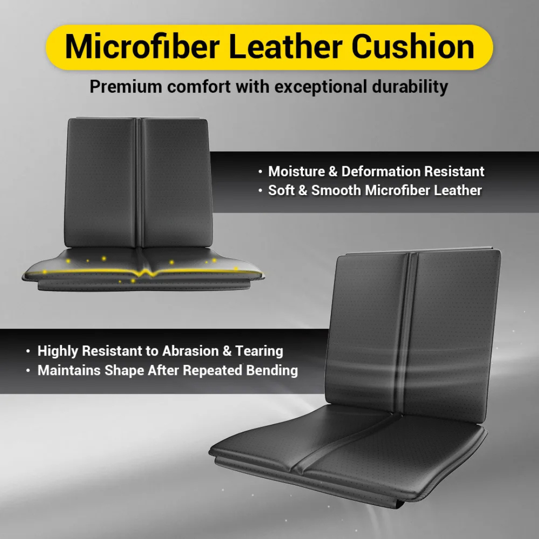 The Easwe® C30 Ultra Lightweight Carbon Fiber Electric Wheelchair features a black microfiber leather cushion that is moisture and deformation resistant, exceptionally soft and smooth, highly durable, and maintains its shape after bending.