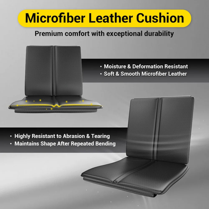 The Easwe® C30 Ultra Lightweight Carbon Fiber Electric Wheelchair features a black microfiber leather cushion that is moisture and deformation resistant, exceptionally soft and smooth, highly durable, and maintains its shape after bending.