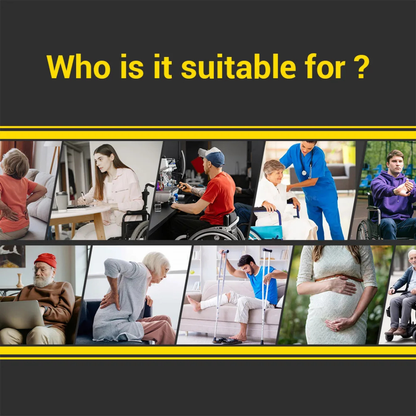 A collage features elderly people, a desk worker, a man using the Easwe® C30 Ultra Lightweight Carbon Fiber Electric Wheelchair, healthcare workers, someone with a walking aid, a pregnant woman, and people with back pain above "Who is it suitable for?.