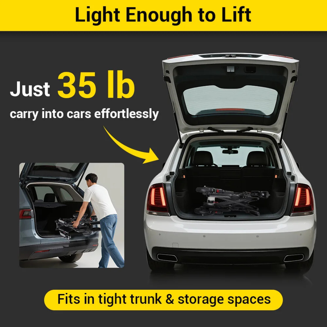 A person lifts the 35 lb Easwe™ D10 Foldable Electric Wheelchair - FAA Approved into a car trunk, highlighting its easy portability and compact design for convenient storage in car trunks and tight spaces.