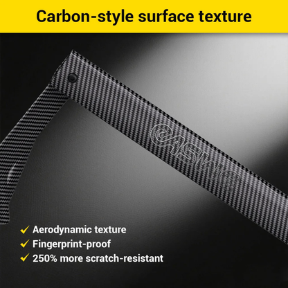 A close-up of a carbon-style surface texture on the Easwe™ E10 Portable Lightweight Electric Wheelchair highlights its aerodynamic, fingerprint-proof finish and scratch resistance—qualities inspired by modern lightweight wheelchair design.