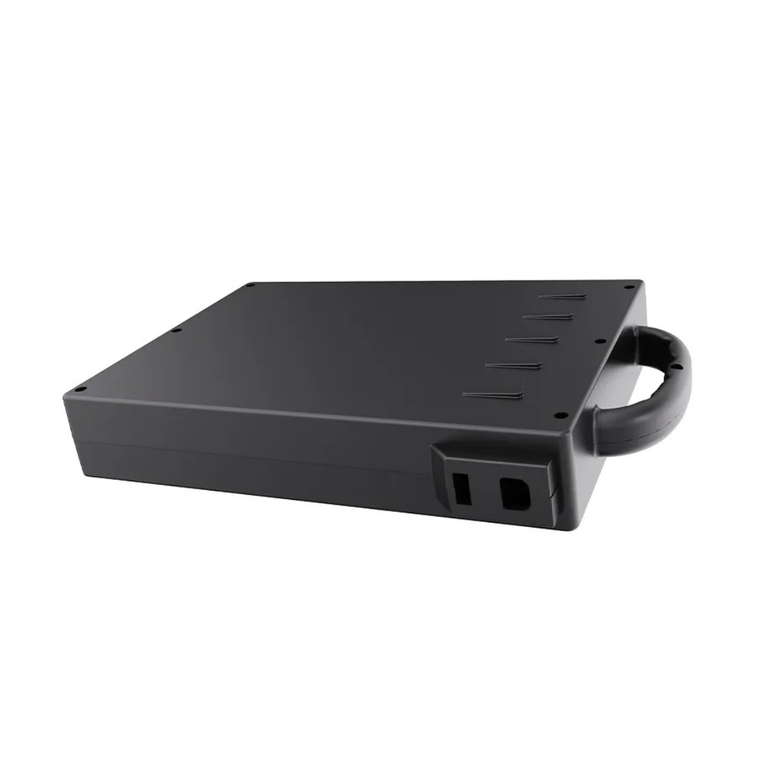 The Easwe™ Spare Battery for Electric Wheelchairs is a black rectangular lithium pack with a carrying handle and electrical ports, compatible with A10 and B10 models, shown against a white background.