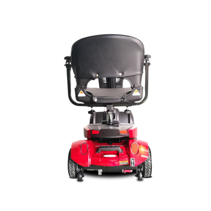 Rear view of an EV Rider CityCruzer Portable Scooter with a black cushioned seat, sturdy handles, and four wheels, displayed on a white background.