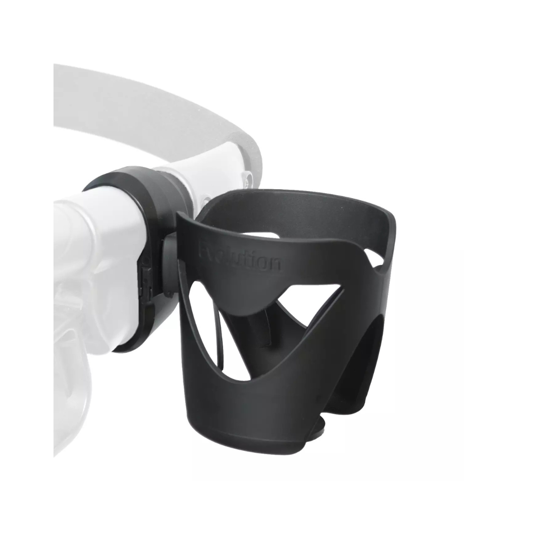 The Cup Holder For Evolution Rollators easily attaches to a stroller handlebar, walker, or Evolution rollator to securely hold bottles or cups while on the go. Ideal for walkers and rollators.