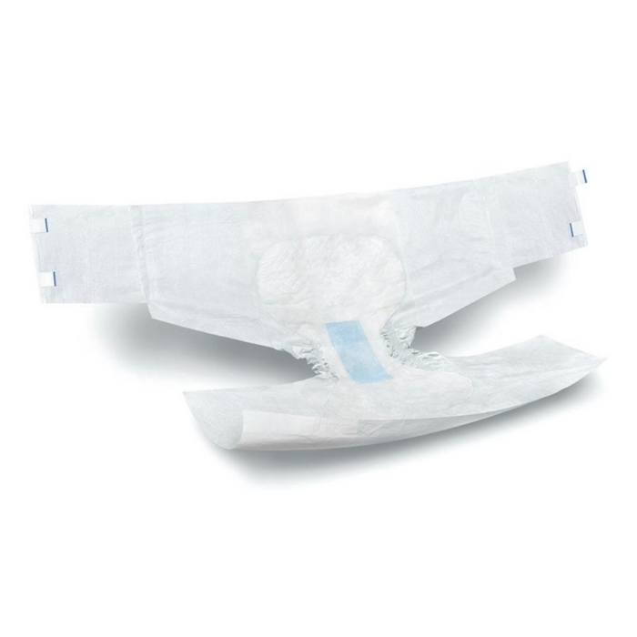The FitRight 3XL Cloth-Like Adult Incontinence Briefs is displayed open on a white background, showcasing Maximum absorbency through its light blue 4D Core technology center and elastic sides for a snug fit.