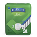 The FitRight 3XL Cloth-Like Adult Incontinence Briefs in green offer Maximum absorbency with EasyFlex Stretch. This pack includes 12 disposable briefs for waist sizes 65-84 inches and features Super and Ultra capabilities with advanced 4D Core technology, described in multiple languages.