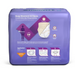 The FitRight Ultra Womens Incontinence Underwear in a purple package includes an absorbent core, ChannelWick tech, and anti-leak guards with sizing and application guidance. The text is provided in English and French for easy use.