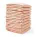 A neatly stacked pile of ten folded, peach Medline FitRight Underpads highlights incontinence products crafted for dependable absorbency and odor control on a crisp white background.
