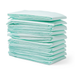 A stack of Medline FitRight Underpads, in light green with waterproof backing for added protection, is neatly folded and arranged on a white background. Designed for moderate or heavy absorbency.
