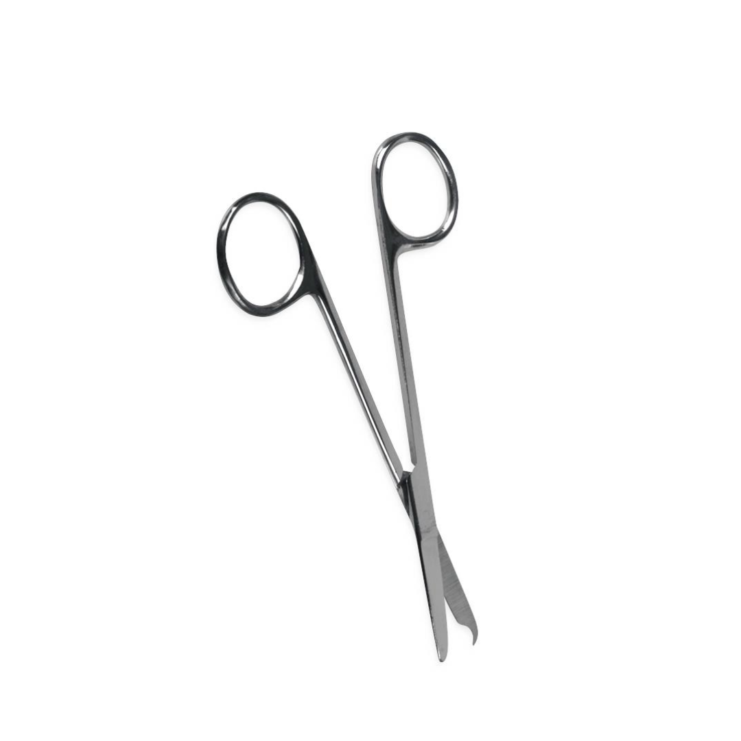 A pair of Medline Floor Grade Littauer Stitch Scissors made of shiny stainless steel, featuring angled blunt-tip blades and large finger holes, displayed on a white background.
