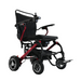 The Forcemech Carbon F1 Ultralight Folding Powerchair, weighing just 33 lbs, features a stylish red frame and black seat with dual 200-watt motors. It offers four-wheel stability, right-armrest joystick control, a footrest, and easy folding for optimal design and functionality.