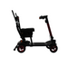 A side view of the Forcemech Traveler 4-Wheel Mobility Scooter in black and red, designed for portability. It includes a padded seat with armrests, handlebars on the tiller, and a footrest platform, weighing only 44 lbs for easy personal transportation.