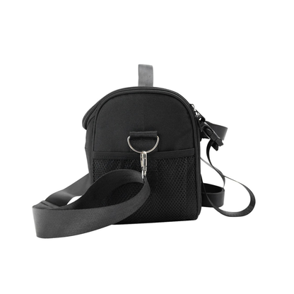 Compact black Front Basket Bag/Battery Bag designed for the ScootNgo Lite or Voyager, featuring a zippered top, front mesh pocket, metal ring, and adjustable strap. Crafted from durable Oxford cloth and displayed against a white background, this versatile bag is perfect as a scooter accessory or for carrying your everyday essentials.