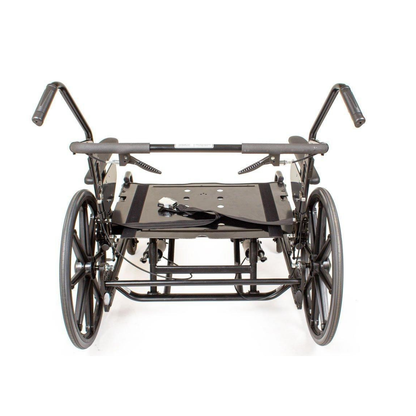 A black manual Future Mobility Orion II 500 HD Tilting Wheelchair frame without seat or backrest is shown from the front, displaying large rear wheels, hand rims, push handles, and footrest supports on a white background.