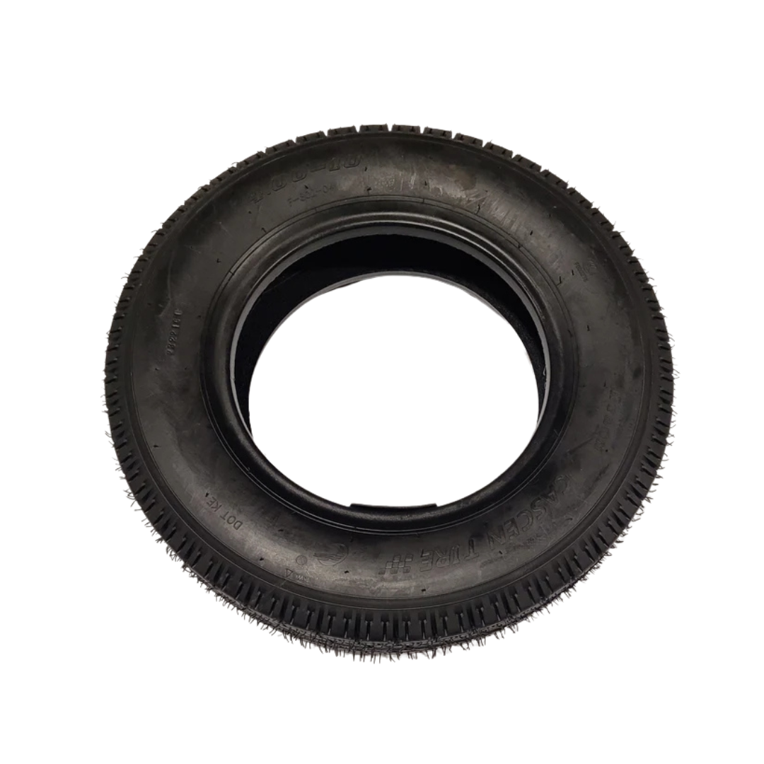A single GIO Mobility Golf Tire or Wheel Replacement, viewed from above, displays its circular shape and tread pattern—perfect for users needing a golf tire replacement—set against a plain white background.