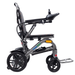 The Glide Care G-5 Lightweight Foldable Electric Wheelchair features a black seat, right-arm joystick, sturdy gray frame, footrest, large rear wheels, and a compact folding design for travel convenience.