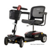 The Pride Mobility Go Go® Endurance Li 4-Wheel Scooter, a red and black mobility aid with Comfort-Trac Suspension, includes front basket storage. It has a padded seat with armrests and is labeled as an FDA Class II Medical Device for added stability.