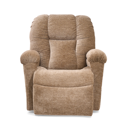 The Golden Tech PR527 Cloud Recliner With Lift Assist & Twilight (SM/MD) features plush brown upholstery, memory foam cushioning, padded armrests, and a cushioned backrest. Shown from the front on a white background.