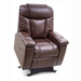 Introducing the Golden Tech Rhea PR442 MaxiComfort Recliner with Lift Assist & HeatWave: a stylish brown leather chair featuring padded armrests, a high backrest, and an integrated USB Charging Port. Experience your personal 4-Zone Comfort Zone while keeping your devices charged.